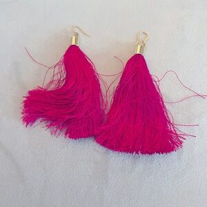 Bright pink tassel earrings